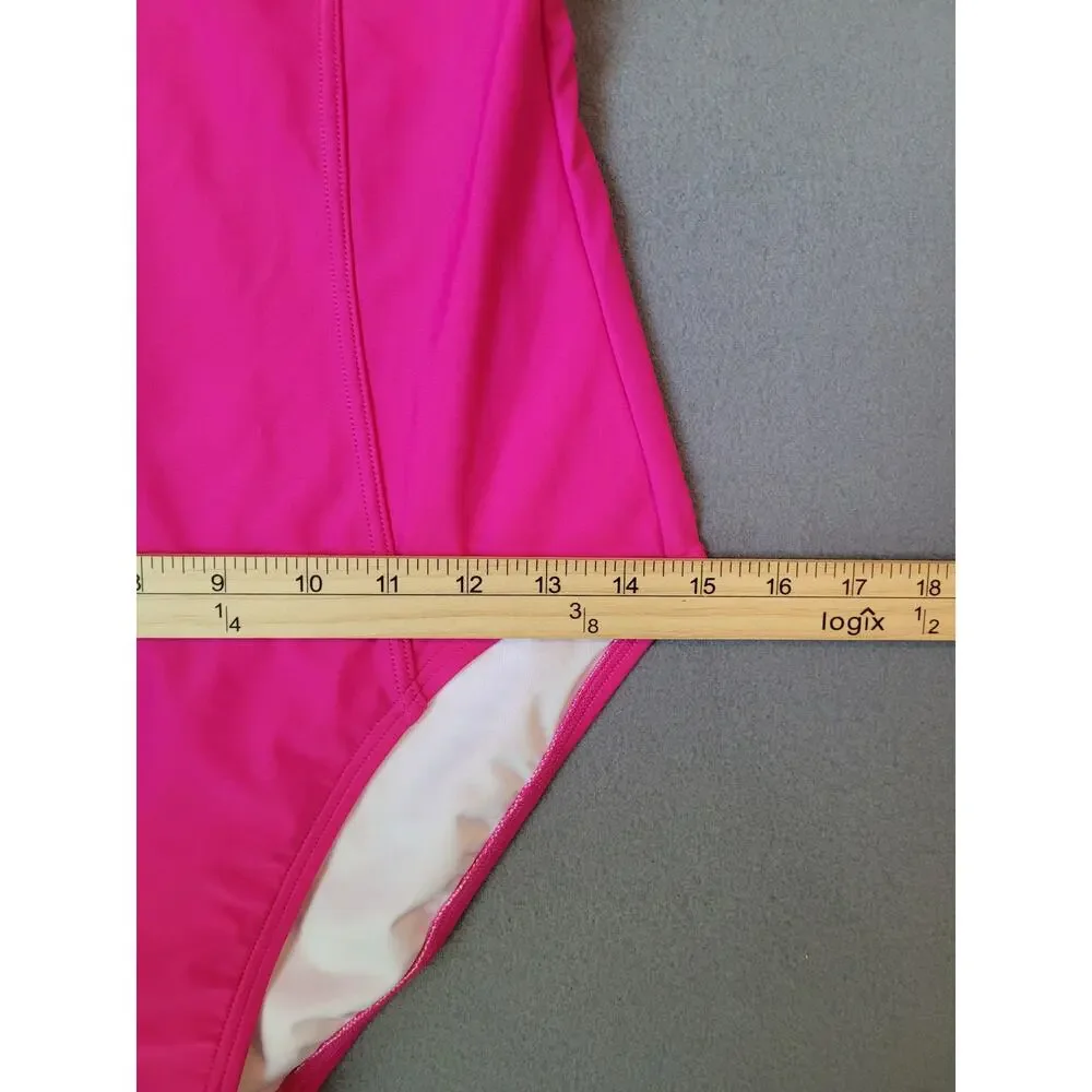 DKNY Plunge One Piece Swimsuit 8 NWT Pink Resort Vacation Slimming Summer Swim - Picture 8 of 16